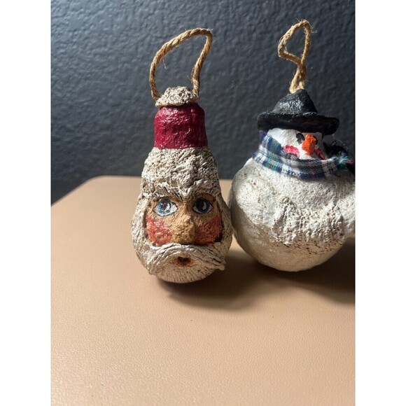 Lot of 2 Vintage Christmas paper Mache Holiday Hanging Ornament  Snowman Sant - Picture 4 of 8